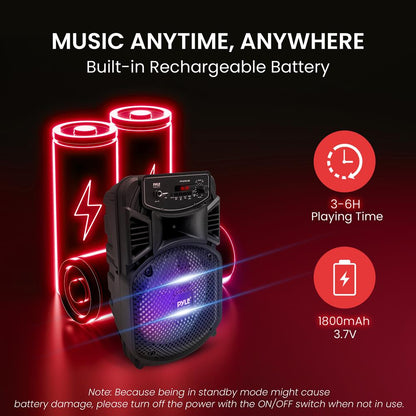 Portable Bluetooth PA Speaker 300W Rechargeable 8 Subwoofer Party Lights
