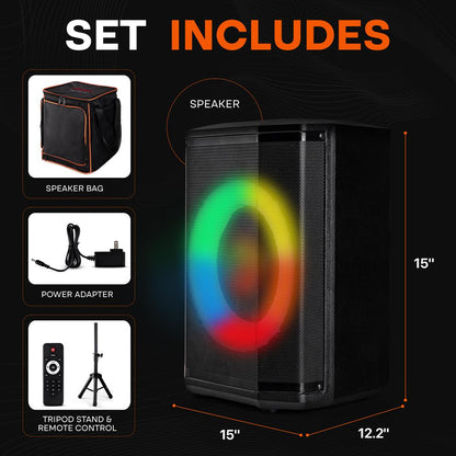 Bluetooth Party Speaker Powerful Bass TWS LED Lights 120W Tripod