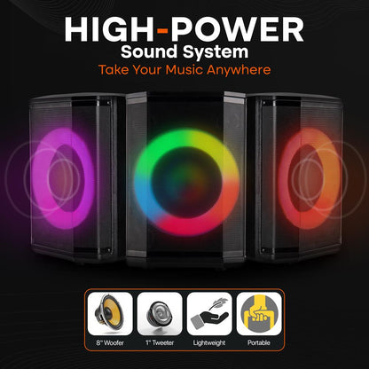 Bluetooth Party Speaker Powerful Bass TWS LED Lights 120W Tripod