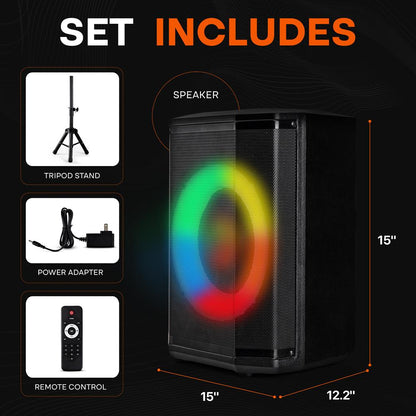 Portable Bluetooth Speaker Hi-Fi Sound 8 Woofer LED Lights 120W