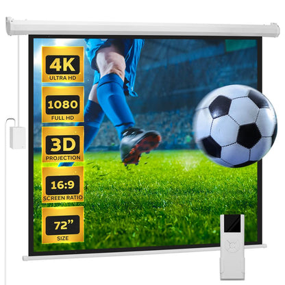 72 Motorized Projector Screen Quick Setup Matte White Remote Control