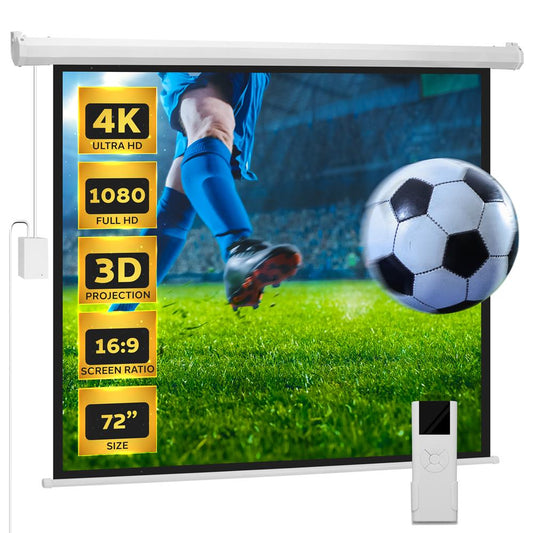 72 Motorized Projector Screen Quick Setup Matte White Remote Control