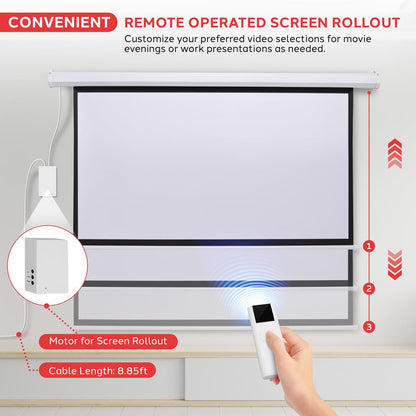 72 Motorized Projector Screen Quick Setup Matte White Remote Control