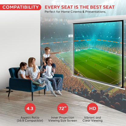72 Motorized Projector Screen Quick Setup Matte White Remote Control