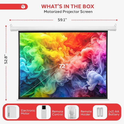 72 Motorized Projector Screen Quick Setup Matte White Remote Control