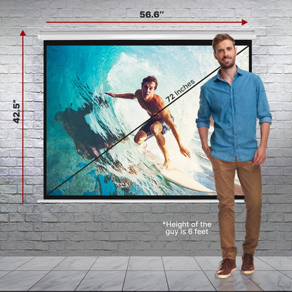 Manual Pull-Down Projector Screen Clear Image Matte White 72-Inch
