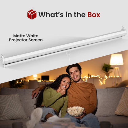 Manual Pull-Down Projector Screen 84 Auto-Lock Matte White