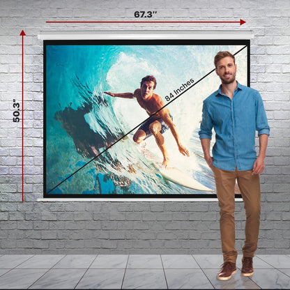 Manual Pull-Down Projector Screen 84 Auto-Lock Matte White