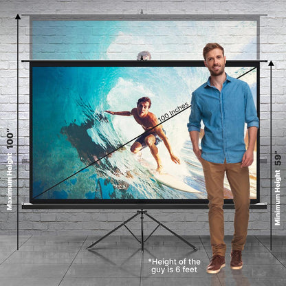 100 Portable Projector Screen - Quick Setup Matte White Tripod Stand