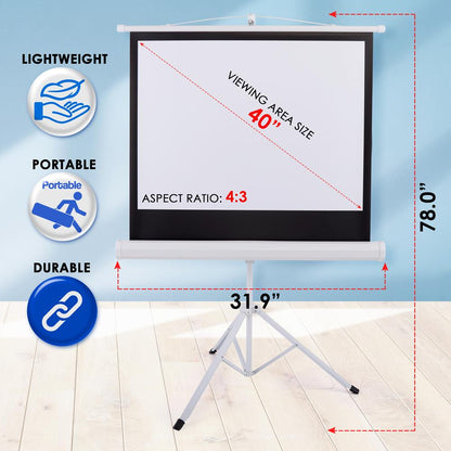 Portable Projector Screen 40 Easy Setup Matte White Tripod Stand