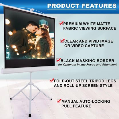 Portable Projector Screen 40 Easy Setup Matte White Tripod Stand