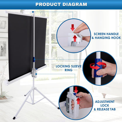 Portable Projector Screen 40 Easy Setup Matte White Tripod Stand