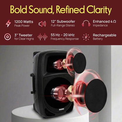 Portable Bluetooth PA Speaker 1200W Rechargeable Battery 12 Subwoofer