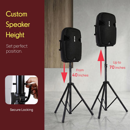 Dual Speaker Stand Kit Adjustable Height Durable Steel Includes Bag