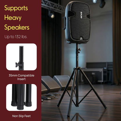 Dual Speaker Stand Kit Adjustable Height Durable Steel Includes Bag