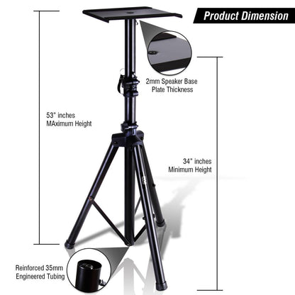 Adjustable Speaker Stands Pair 90 lbs Capacity Telescoping Metal Base