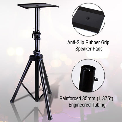 Adjustable Speaker Stands Pair 90 lbs Capacity Telescoping Metal Base