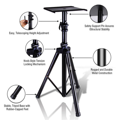 Adjustable Speaker Stands Pair 90 lbs Capacity Telescoping Metal Base