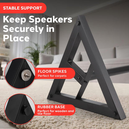 Speaker Stands Pair Adjustable Height Metal Triangle Base 9 Platform