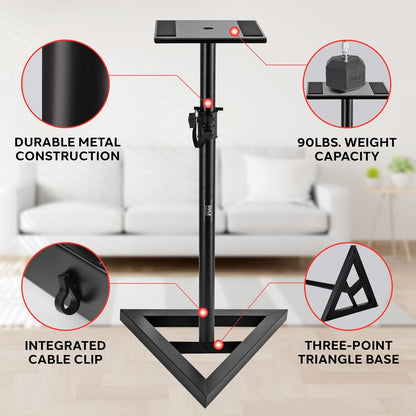Speaker Stands Pair Adjustable Height Metal Triangle Base 9 Platform