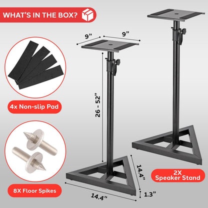 Speaker Stands Pair Adjustable Height Metal Triangle Base 9 Platform