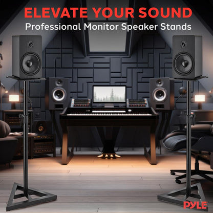 Speaker Stands Pair Adjustable Height Metal Triangle Base 9 Platform