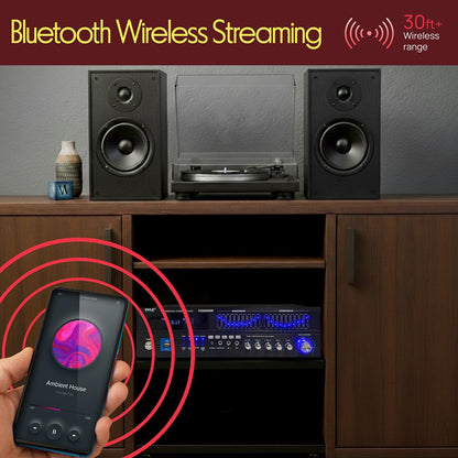 2000W Bluetooth 6-Channel Home Amplifier - Wireless Streaming USB/AUX/RCA
