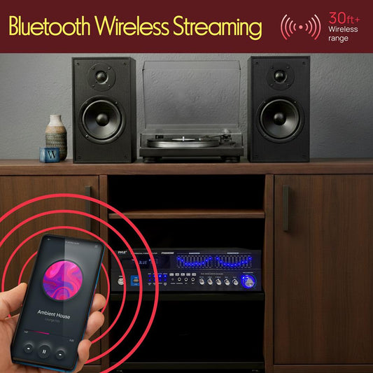 2000W Bluetooth 6-Channel Home Amplifier - Wireless Streaming USB/AUX/RCA