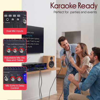 2000W Bluetooth 6-Channel Home Amplifier - Wireless Streaming USB/AUX/RCA