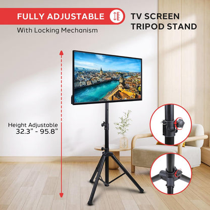 Portable TV Tripod Stand Adjustable Height Steel Alloy 32 Max