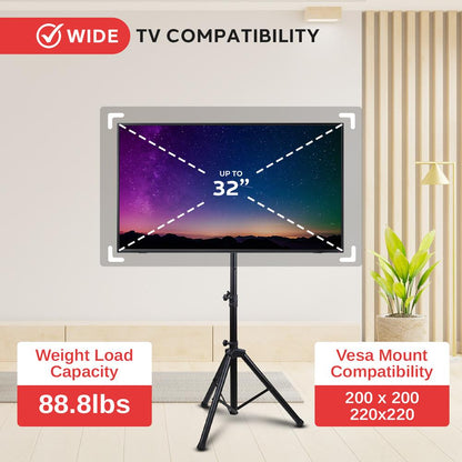 Portable TV Tripod Stand Adjustable Height Steel Alloy 32 Max